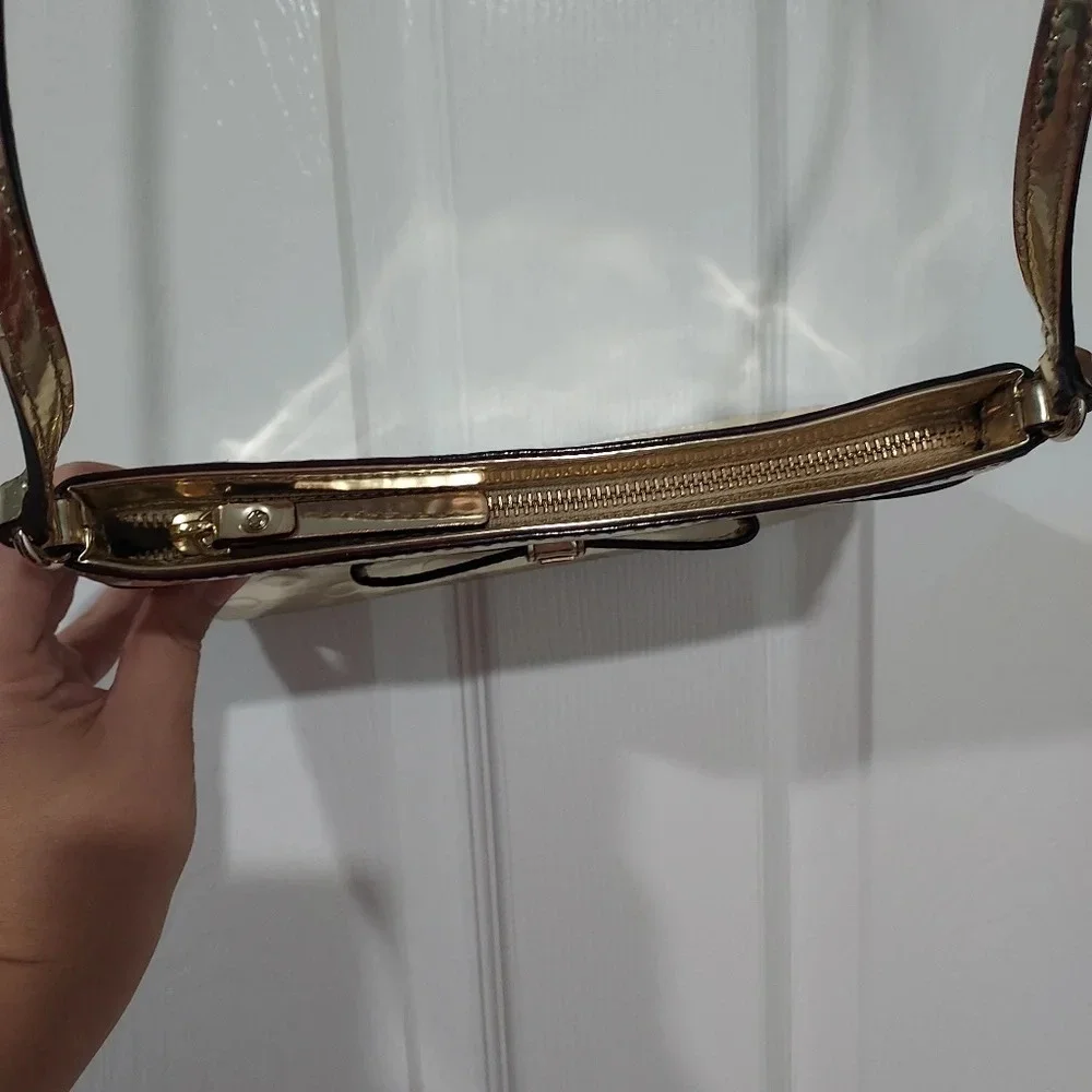 Kate Spade New York Bow Accent Metallic Gold Polka Dot Design Crossbody